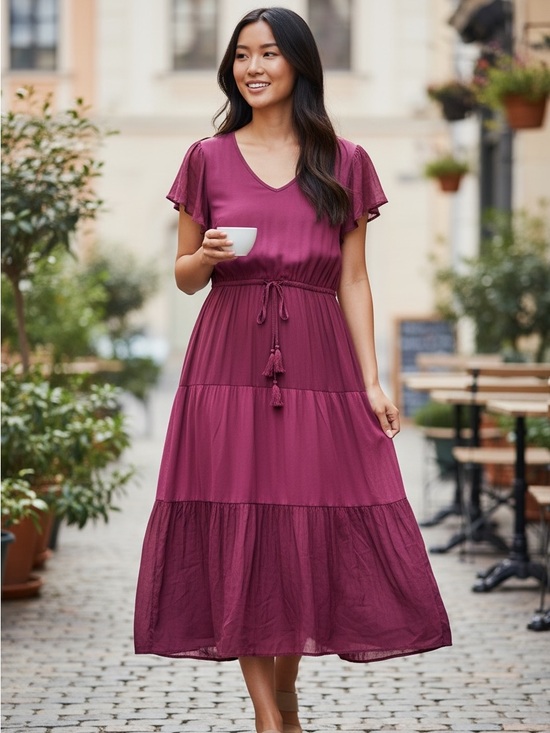 Lucky Brand Dresses & Skirts - Lucky Brand Tiered V-Neck Tassel Tie Dress